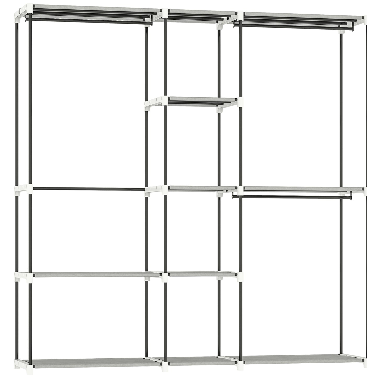 Portable Wardrobe, Open Clothes Wardrobe with 8 Shelves, 3 Hanging Rails, Light Grey