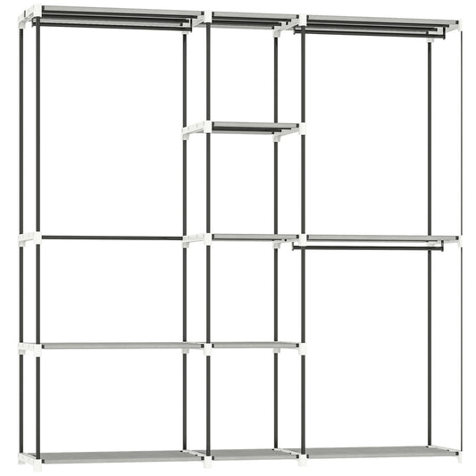 Portable Wardrobe, Open Clothes Wardrobe with 8 Shelves, 3 Hanging Rails, Light Grey