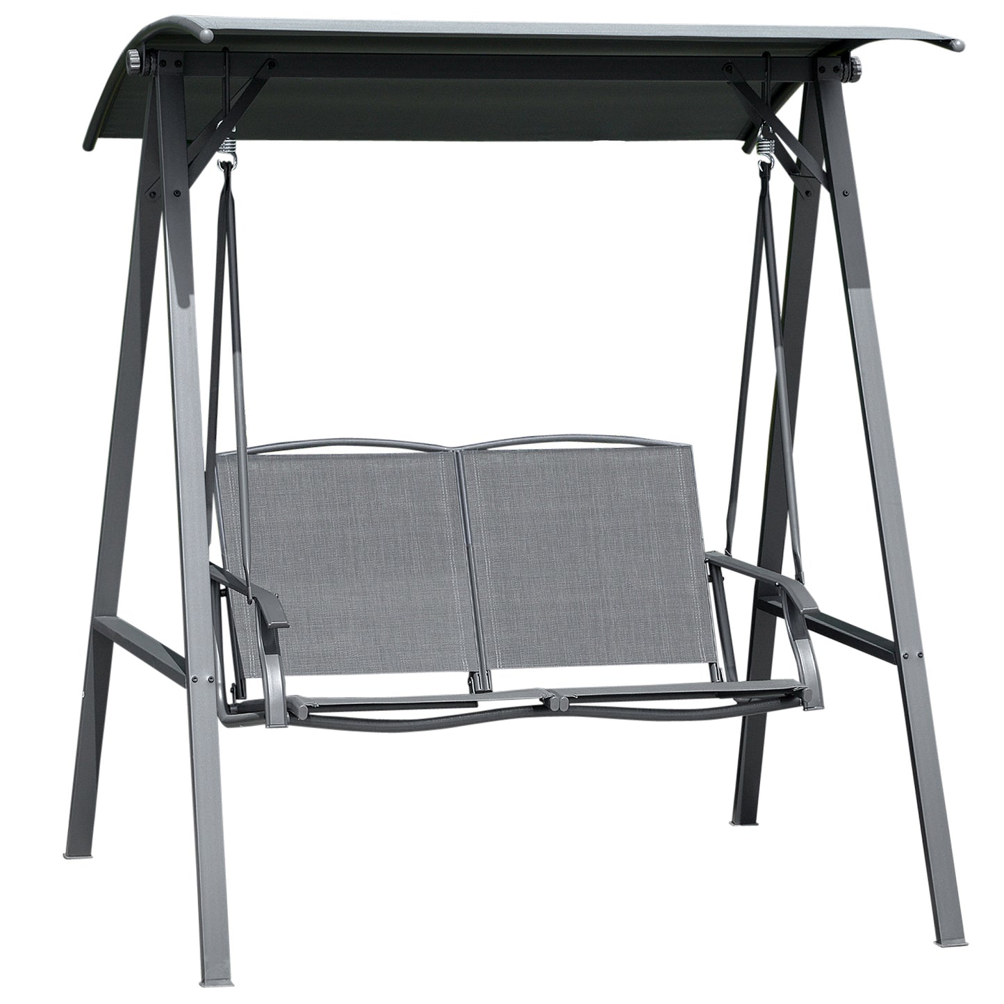 2 Seater Garden Swing Seat Swing Chair, Outdoor Canopy Swing Bench with Adjustable Shade, Metal Frame and Texteline Seat