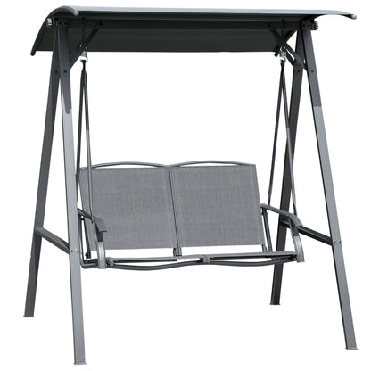 2 Seater Garden Swing Seat Swing Chair, Outdoor Canopy Swing Bench with Adjustable Shade, Metal Frame and Texteline Seat