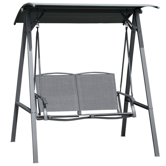 2 Seater Garden Swing Seat Swing Chair, Outdoor Canopy Swing Bench with Adjustable Shade, Metal Frame and Texteline Seat