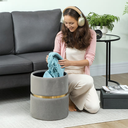 Velvet-Feel Storage Ottoman - Light Grey