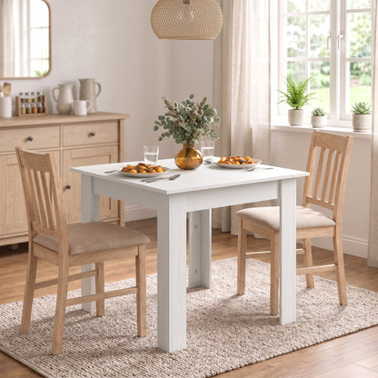Square Dining Table, Modern Small Dining Table with Wood Effect, Space Saving, Non-slip Foot Pads, White