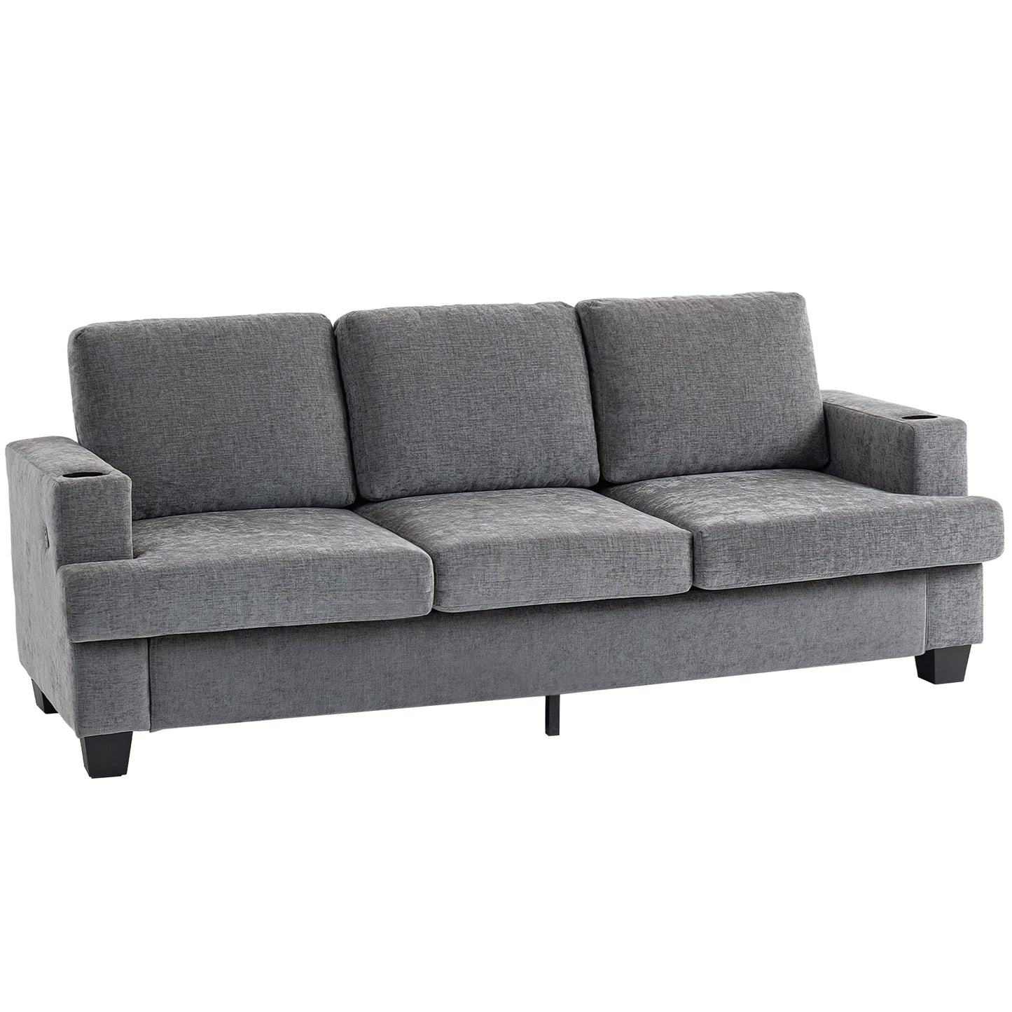 3 Seater Sofa with USB Ports & Cup Holders - Grey