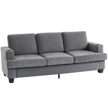 3 Seater Sofa with USB Ports & Cup Holders - Grey