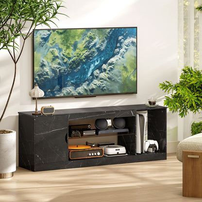 TV Stand Cabinet, Marble Effect TV Unit for up to 55" TVs with Glass Shelf and Storage Cabinet