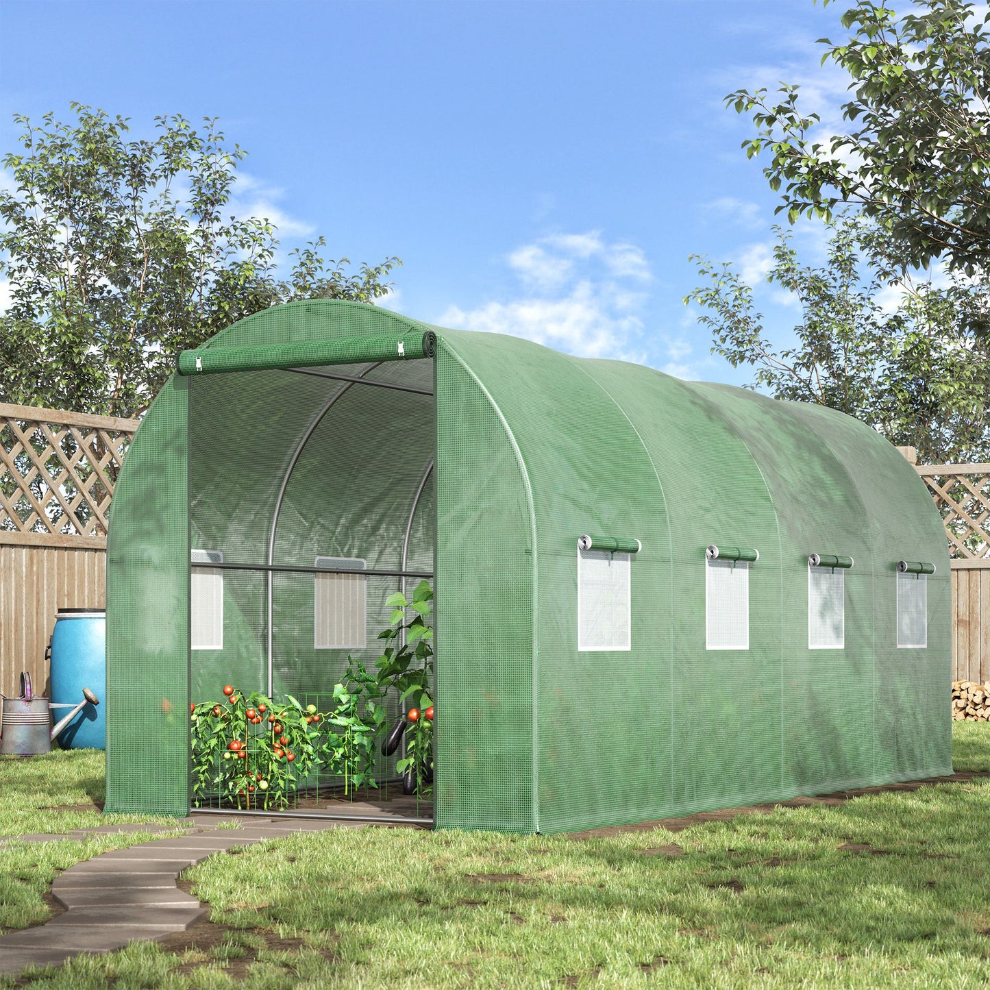 Walk-in Polytunnel Greenhouse, Outdoor Garden Tunnel Greenhouse Tent with Zipped Roll-Up Door and 8 Mesh Windows, 4 x 2M