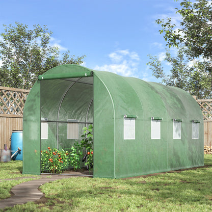 Walk-in Polytunnel Greenhouse, Outdoor Garden Tunnel Greenhouse Tent with Zipped Roll-Up Door and 8 Mesh Windows, 4 x 2M