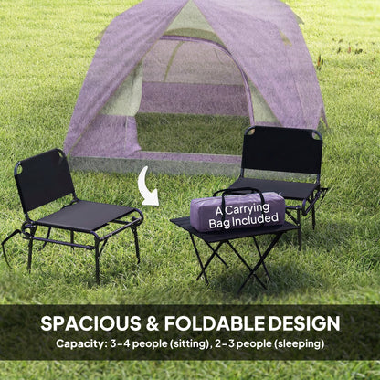 3-4 Person Camping Tent, Easy Set Up 3-4 Man Tent w/ Sewn-in Groundsheet, Waterproof Dome Tent w/ Mesh Windows