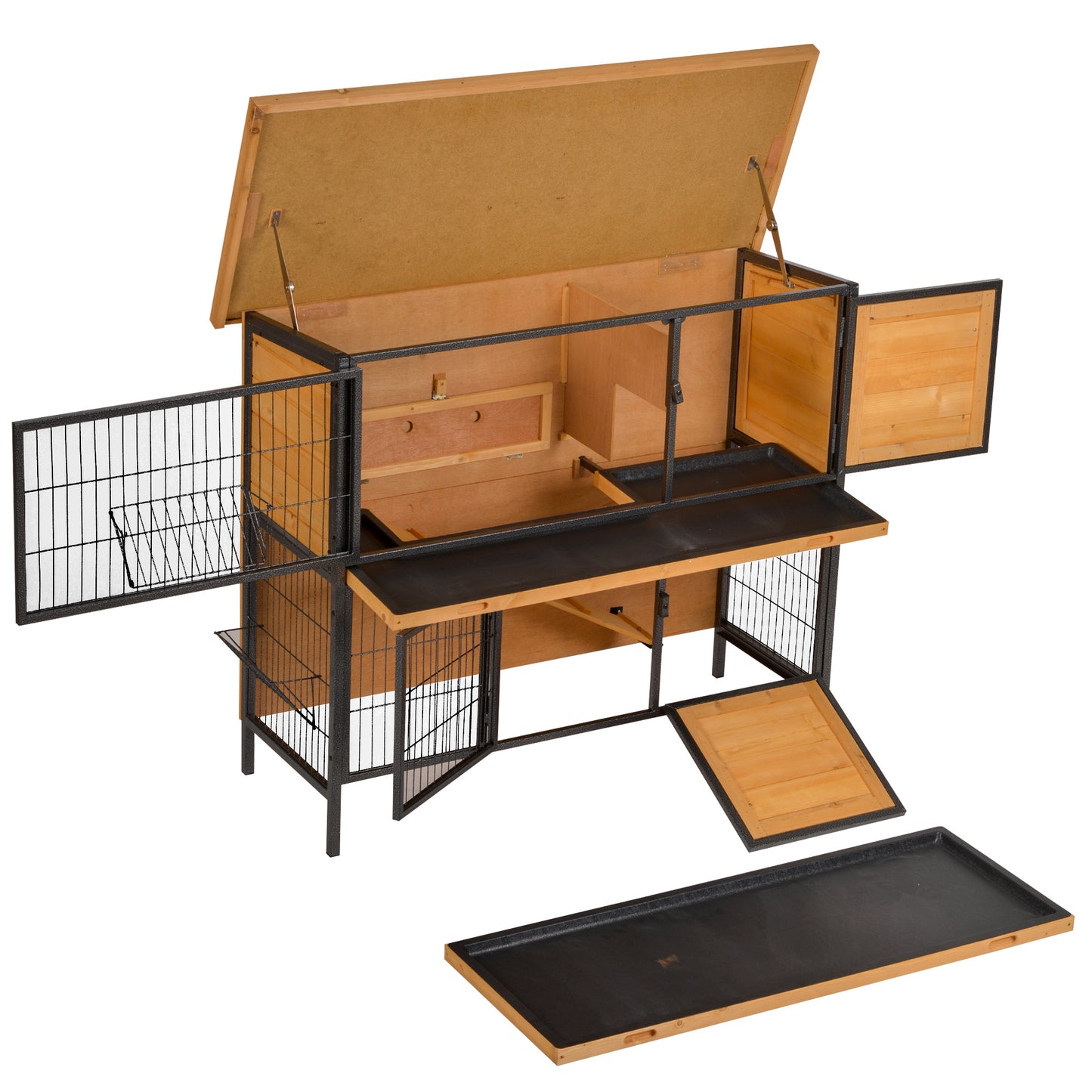 Rabbit Hutch Outdoor Guinea Pig Hutch Bunny Cage Metal Frame with No-Leak Tray Openable Roof Light Yellow 122 x 50 x 101cm