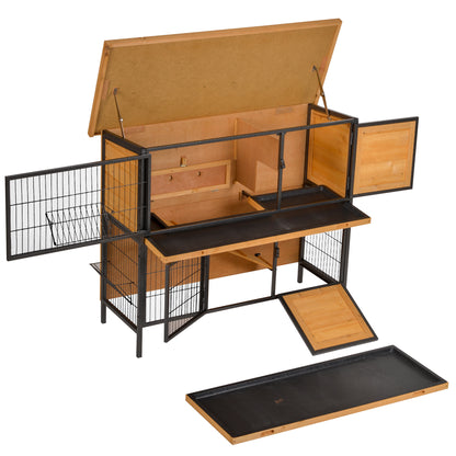 Rabbit Hutch Outdoor Guinea Pig Hutch Bunny Cage Metal Frame with No-Leak Tray Openable Roof Light Yellow 122 x 50 x 101cm