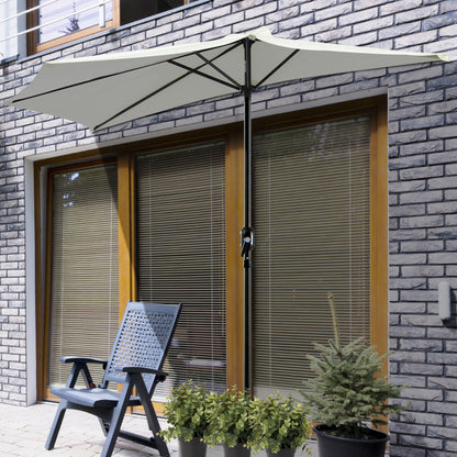 2.7m Garden Half Parasol, Outdoor Balcony Umbrella with 5 Steel Ribs, Patio Sun Shade, Cream White