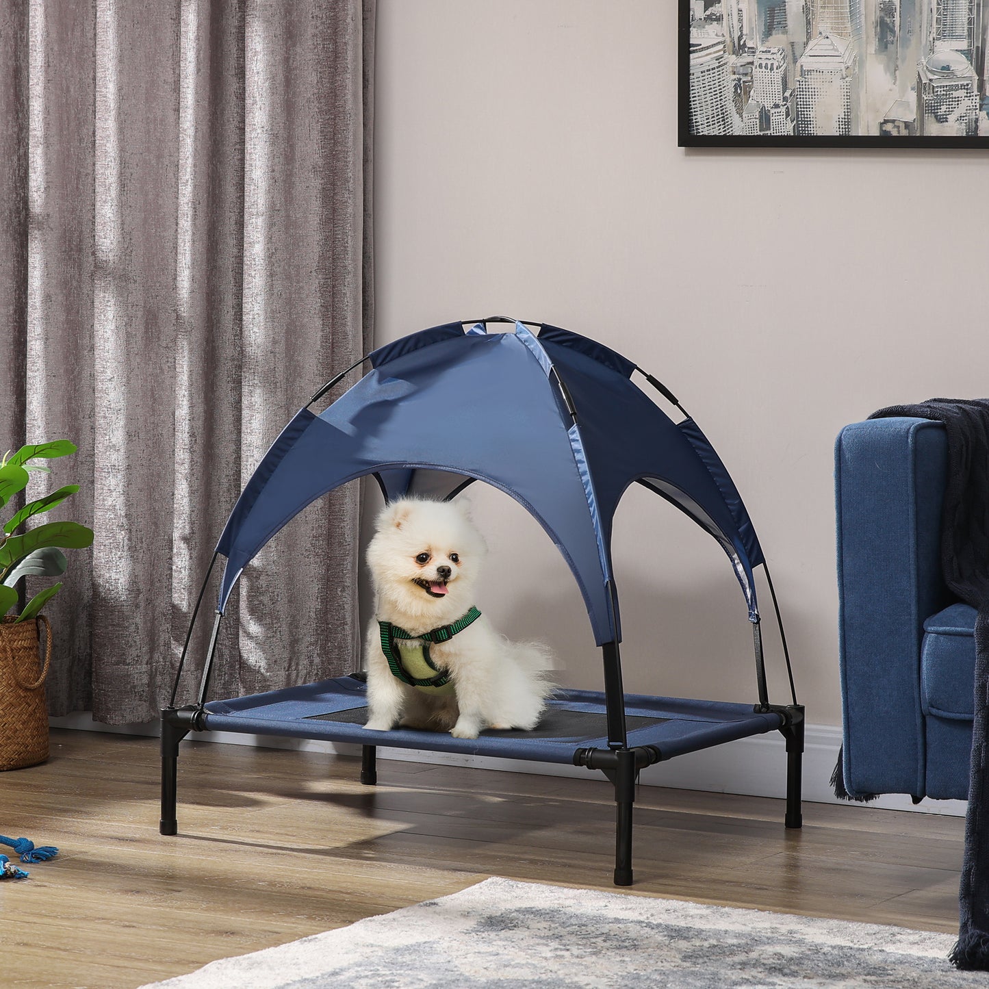 Outdoor Dog Bed with Removable Canopy, Portable Raised Dog Bed for Camping, Garden & Beach