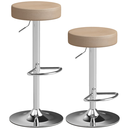 Bar Stools Set of 2, Modern PU Leather Swivel Barstools, Height Adjustable Breakfast Bar Chairs with Footrest, Brown