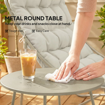 3 Piece Garden Bistro Set, Round Outdoor Bistro Table and Chairs Set for 2 with Texteline Seat and Cushions, Light Grey