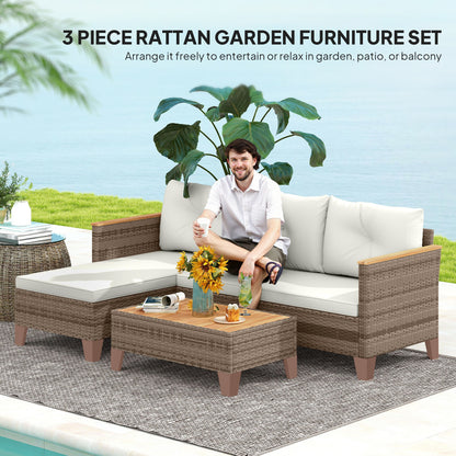 3 Pieces Rattan Garden Furniture Set, L Shaped Garden Conversation Chaise Lounge Furniture