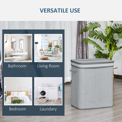 100L Natural Wood Laundry Basket A Compartment w/Flip Lid Removable Lining Handles Board Base Foldable Durable Water-Resistan