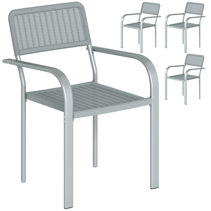 Stackable Garden Chairs Set of 4, Rattan Effect Outdoor Dining Chairs, Light Grey