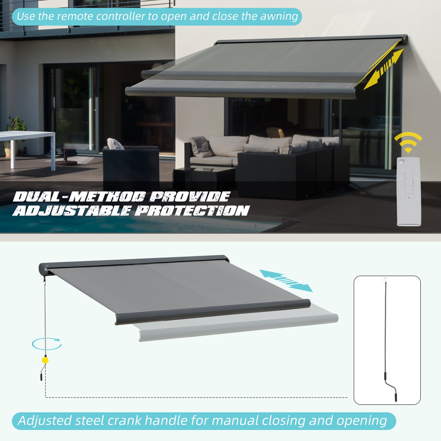 Cassette Electric Manual Awning Door Window Retractable Canopy w/ R/C & LED 300W x 0-250D cm