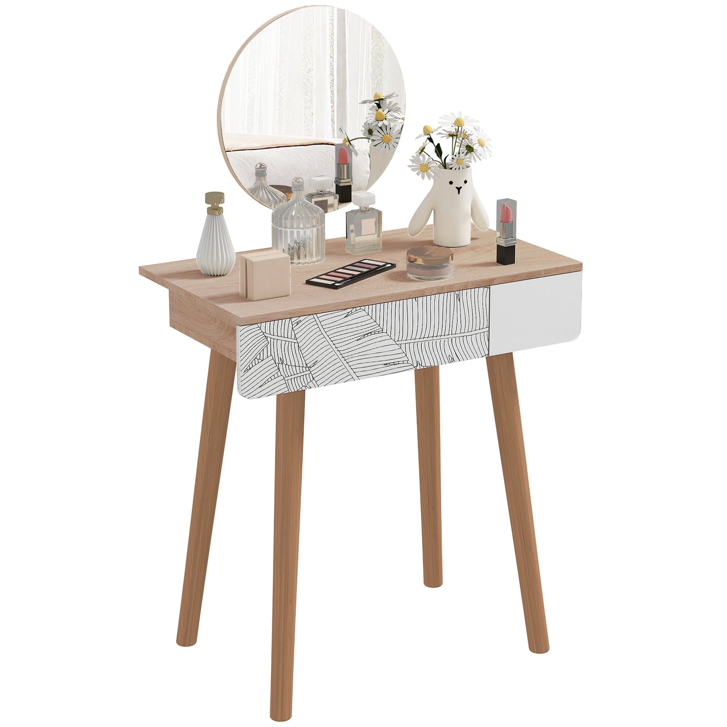 Dressing Table with Drawer and Mirror height adjustable Wooden Oak Color Bedroom Dressing Room Elegant and Durable