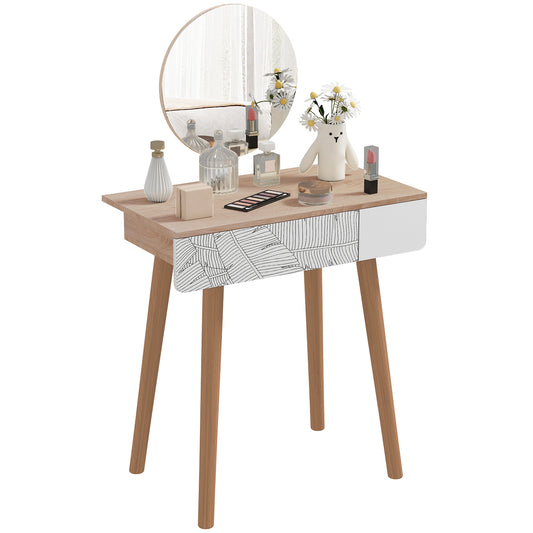Dressing Table with Drawer and Mirror height adjustable Wooden Oak Color Bedroom Dressing Room Elegant and Durable