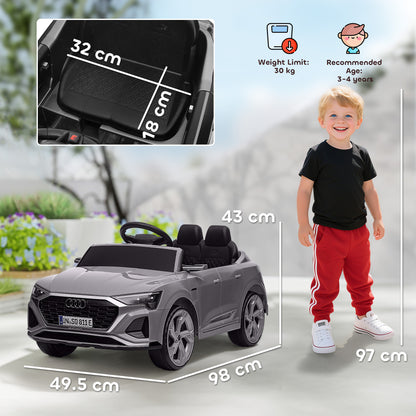 Audi Q8 e-tron Sportback Licensed 12V Ride on Car w/ Remote, 4 Spring Suspension Wheels, Headlamps, Music, Horn - Grey