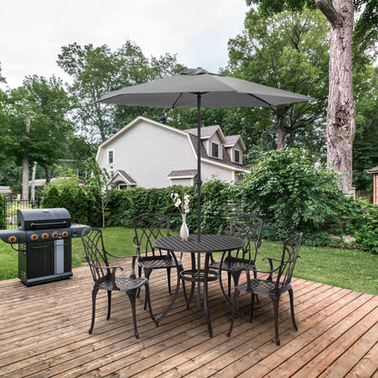 5 Pieces Garden Dining Set for 4, Cast Aluminium Outdoor Dining Set with 4 Armchairs and Round Dining Table with Parasol Hole