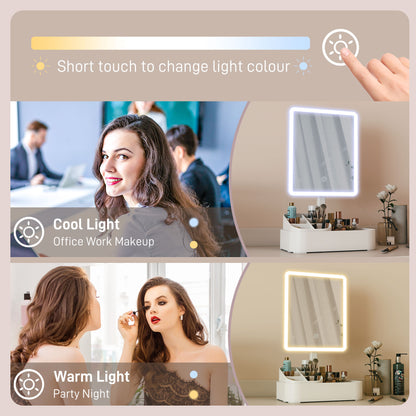 Makeup Mirror with Lights, Rechargeable Vanity Mirror w/ Touch Screen, 2 Lighting Modes and 180° Rotation, White