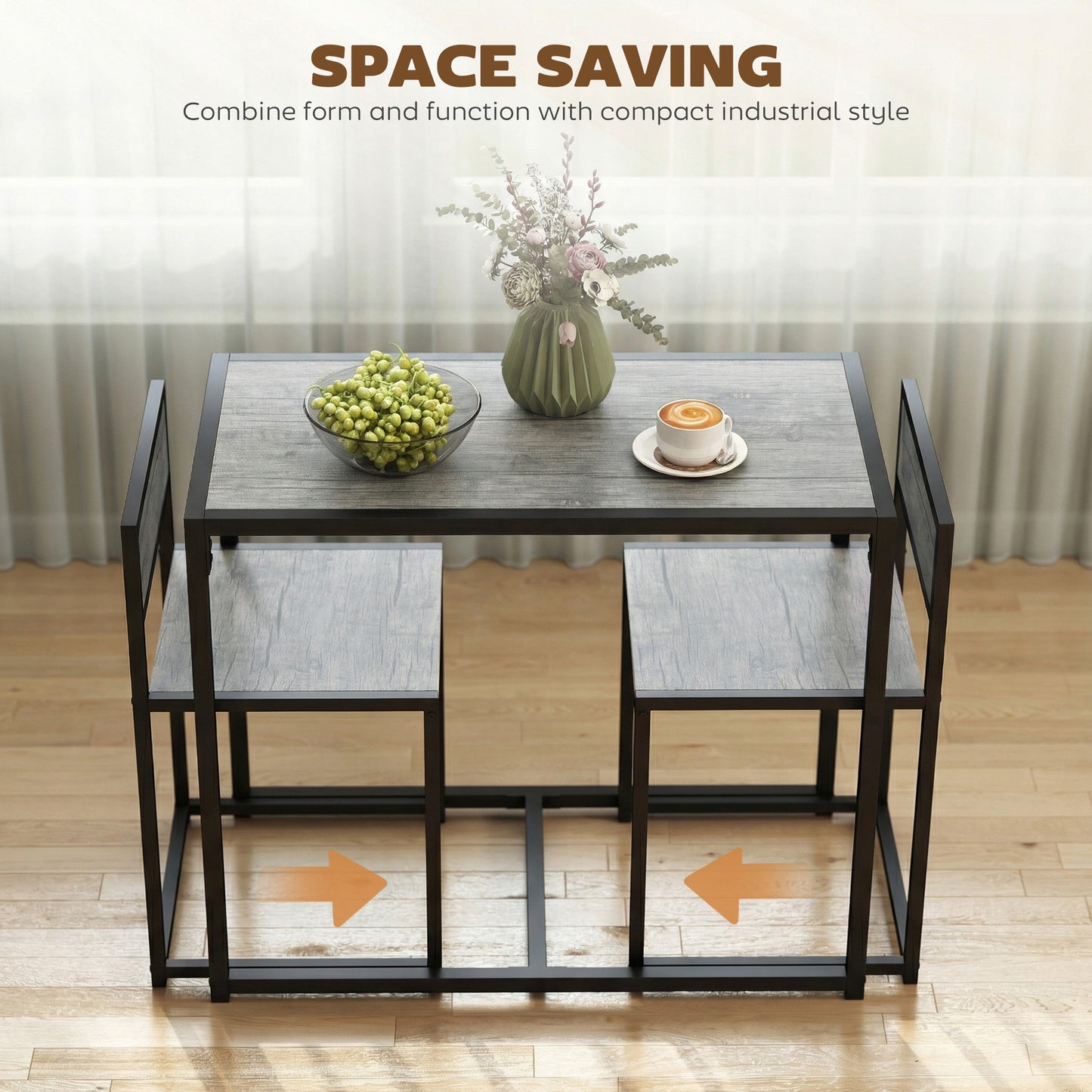 3 Piece Table Stool Set - Charcoal Grey Wood-Effect