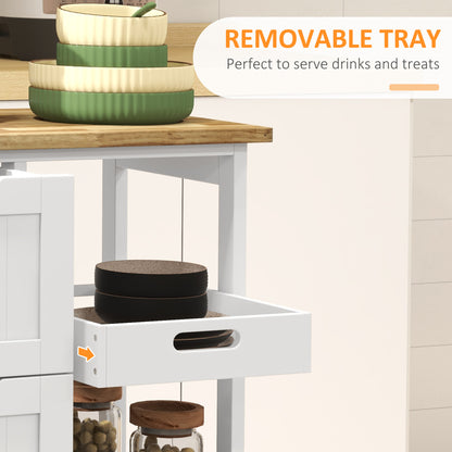 Rolling Kitchen Island Cart, Bar Serving Cart, Compact Trolley on Wheels with Wood Top