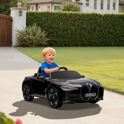 BMW i4 Licensed 12V Kids Electric Ride-On Car, with Remote Control, Portable Battery, Music, Horn, Headlights - Black