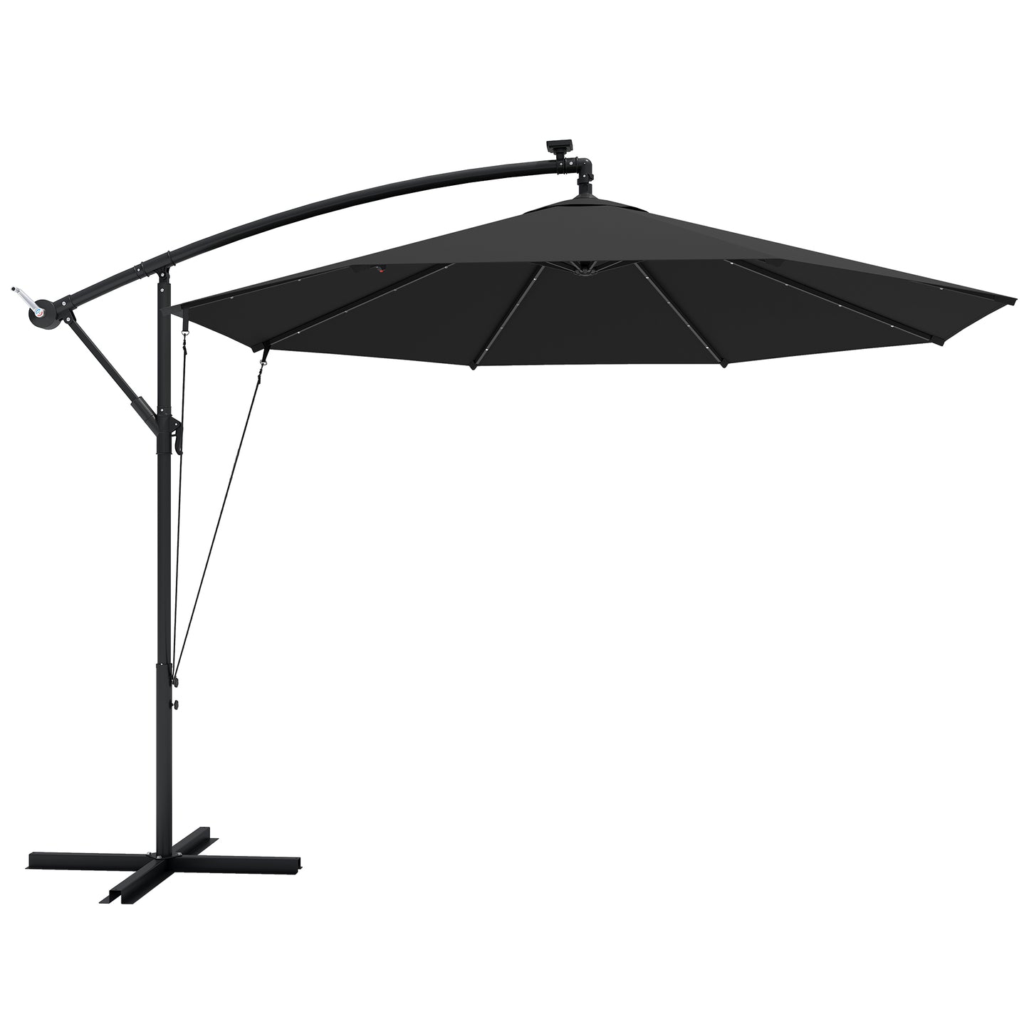 3 m Cantilever Parasol with Solar LED Lights Garden Umbrella with Cross Base, Black