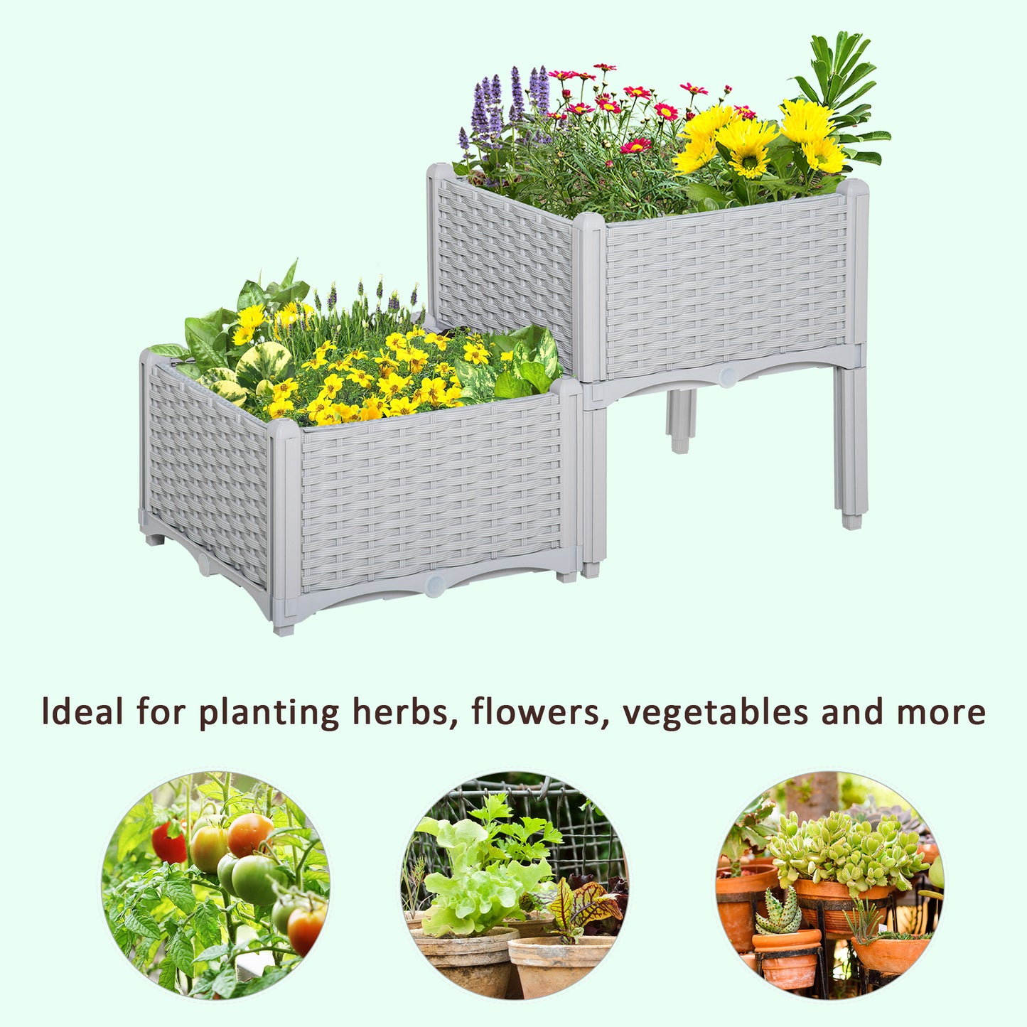 Set of Two Rattan-Effect Planters - Grey