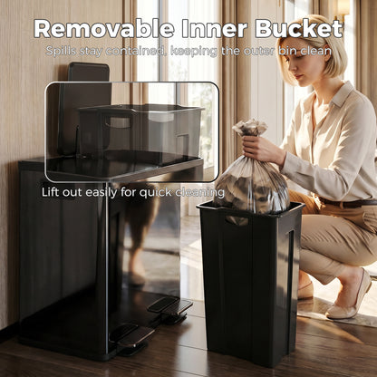 40L Dual Compartment Stainless Steel Bin, with Deodoriser Holders - Black
