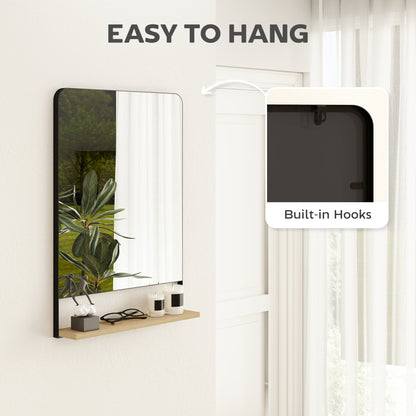 Wall Mirror with Wood Shelf - Black