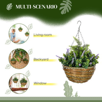 Set of Two Artificial Hanging Lavender Flower Pots - Purple