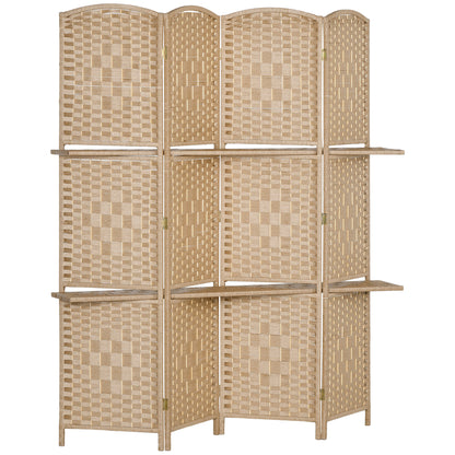 Freestanding Privacy Screen, 4 Panel Folding Room Divider for Living Room, Bedroom and Office, 160 x 170cm, Natural