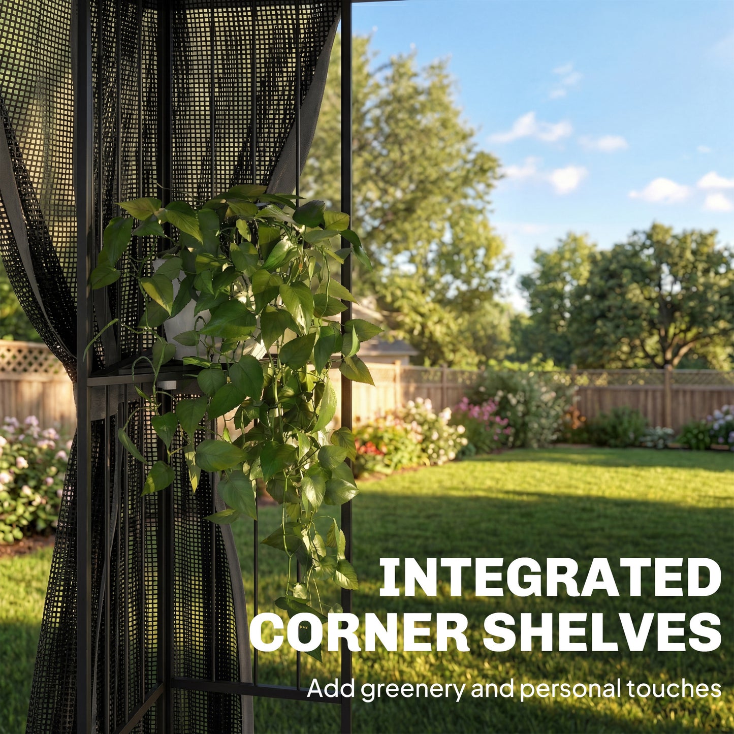 3 x 3 m Outdoor Garden Gazebo with Post Shelves, UPF50+ Double Roof Patio Permanent Pavilion, Grey