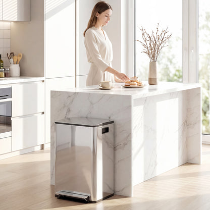 40L Dual Compartment Stainless Steel Bin, with Deodoriser Holders - Silver Tone
