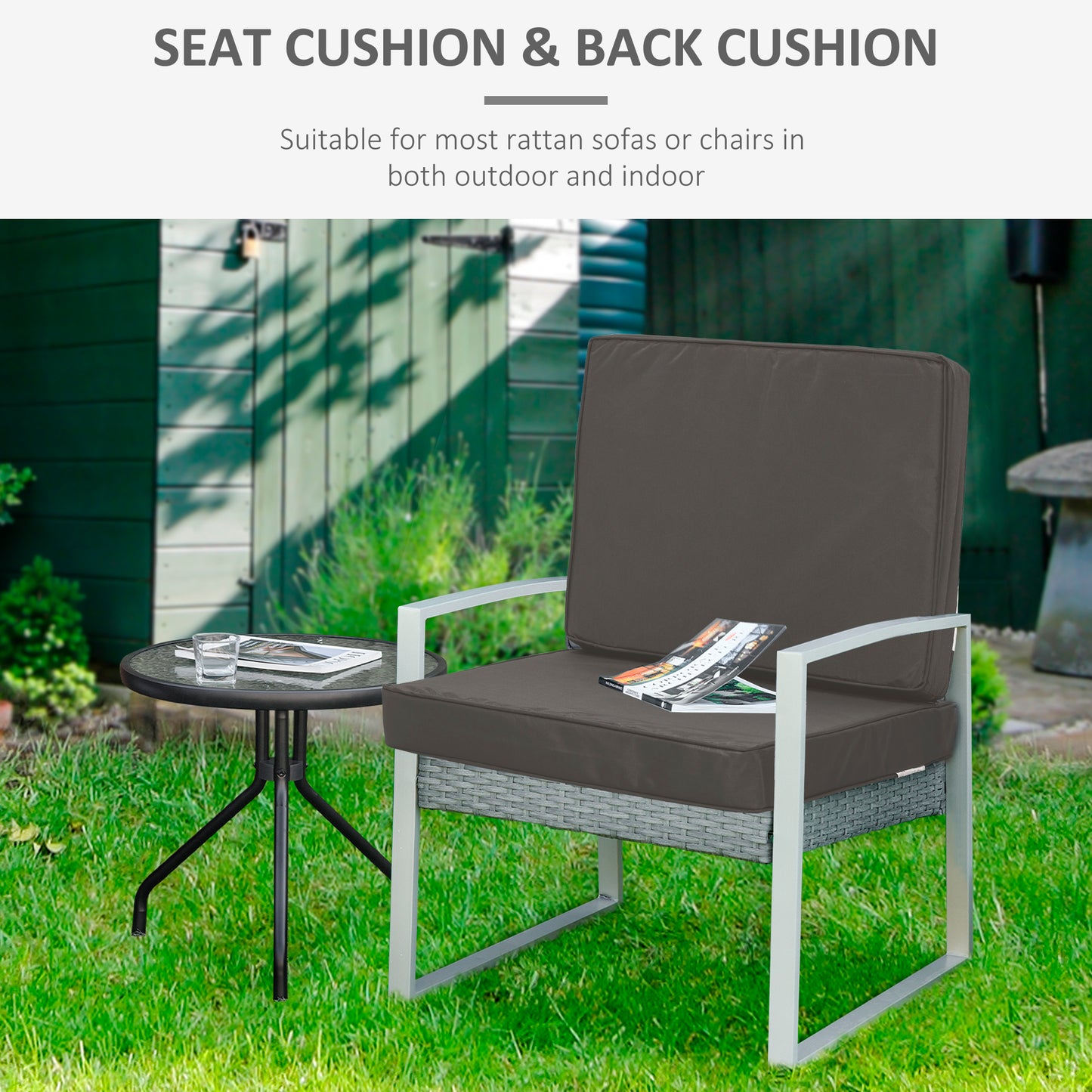 2-Piece Garden Seat and Back Cushion Set, Replacement Cushions for Outdoor Furniture with Seat Cushion and Back Cushion