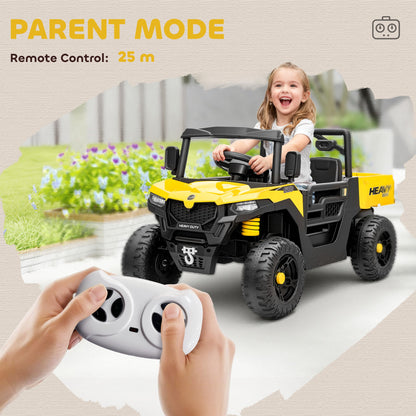 Kids Ride on Car, 12V Electric Kids UTV with Electric Dump Bed, 4-Wheel Suspension for 3-8 Years, Yellow