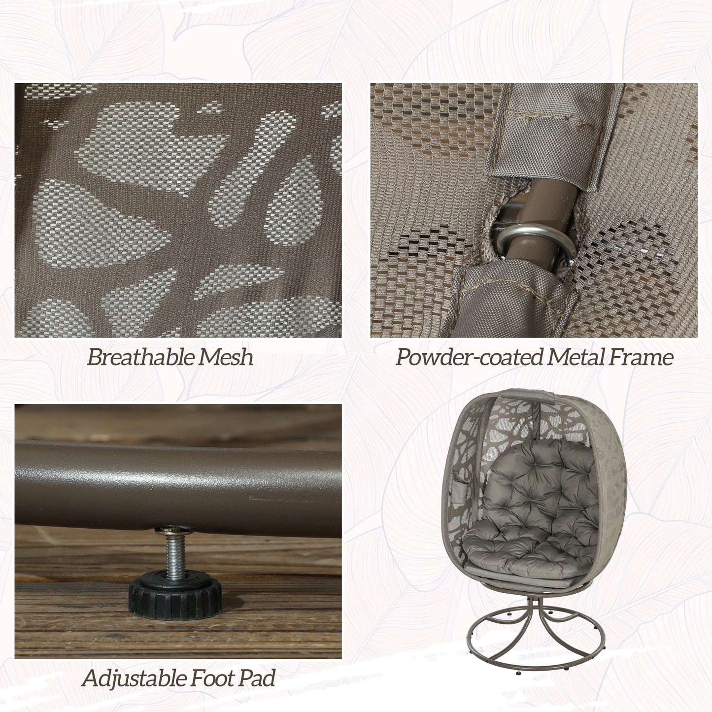 Swivel Egg Chair with Cushions, Foldable Basket Seat and Metal Frame, Indoor Outdoor Lounge Chair for Balcony, Poolside