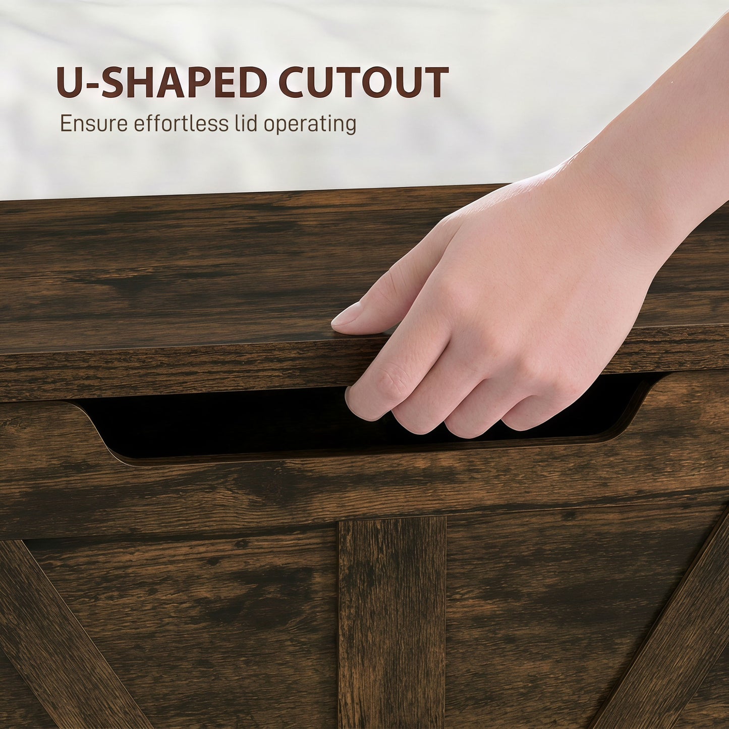 100L Home Storage Box, with Safety Hinge - Rustic Brown Wood-Effect