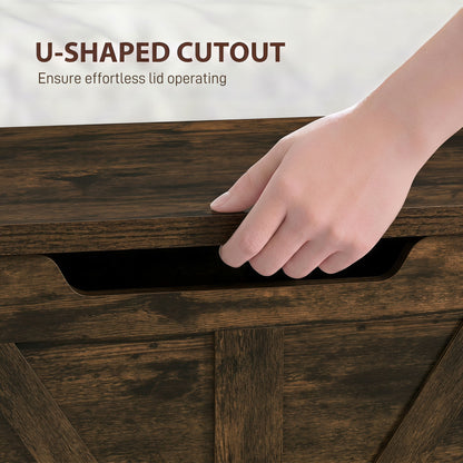 100L Home Storage Box, with Safety Hinge - Rustic Brown Wood-Effect