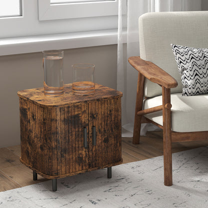 Nightstand with Sliding Doors and Metal Legs Rustic Brown