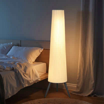 Dimmable Tripod Floor Lamp with Foot Switch, Nordic Standing Lamp with Fabric Shade, 153cm, White and Grey