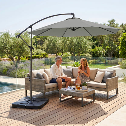 3m Overhanging Parasol, with Base, Weights and Cover - Light Grey