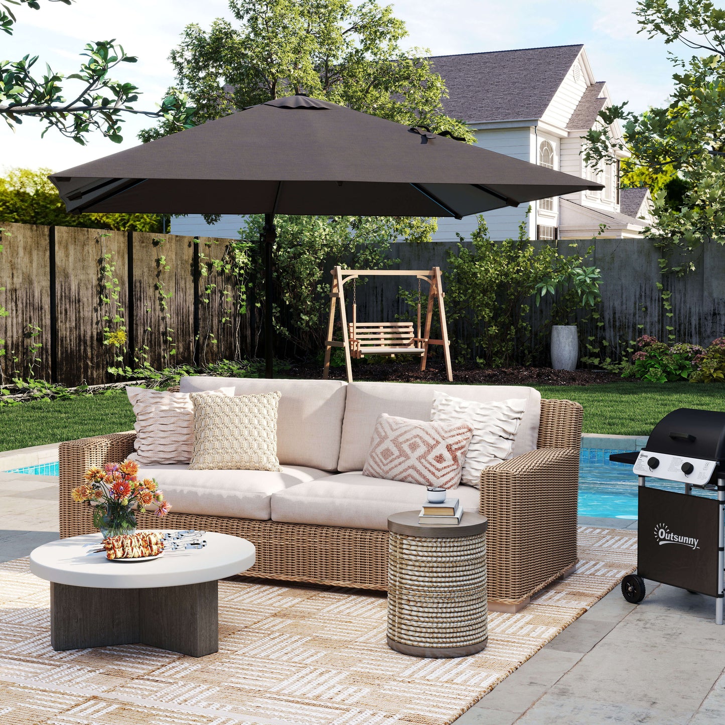 2.5 x 2.5m Patio Offset Parasol Umbrella Cantilever Hanging Aluminium Sun Shade Canopy Shelter 360° Rotation