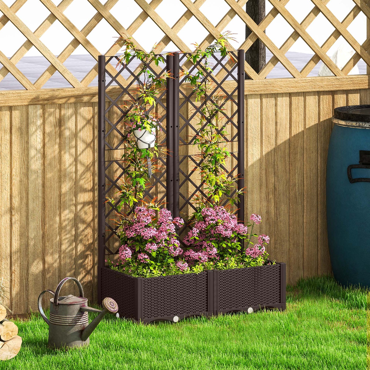 Raised Garden Bed with Trellis, Plastic Planter Box with Drainage Holes