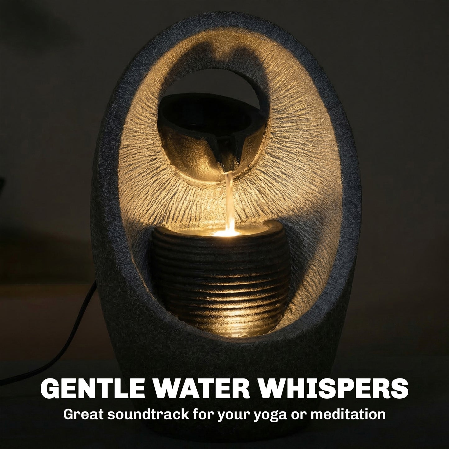 Water Feature with 2-Tier Bowls, Garden Water Fountain with Pump and LED Lights, Resin Cascading Waterfall